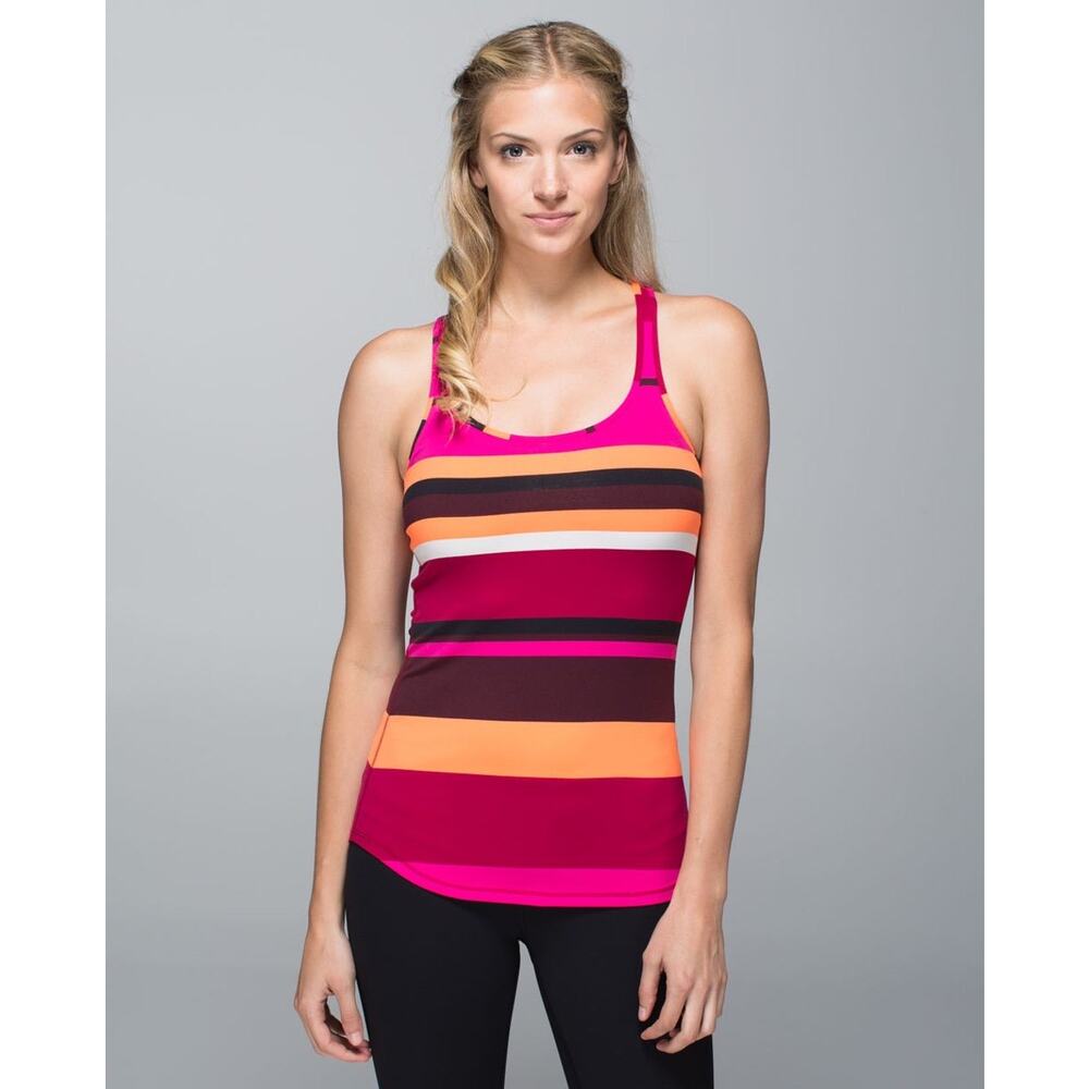 VTG Lululemon (6) Striped Refresh Racer Tank Blossom Stripe Bumble Berry Ghost